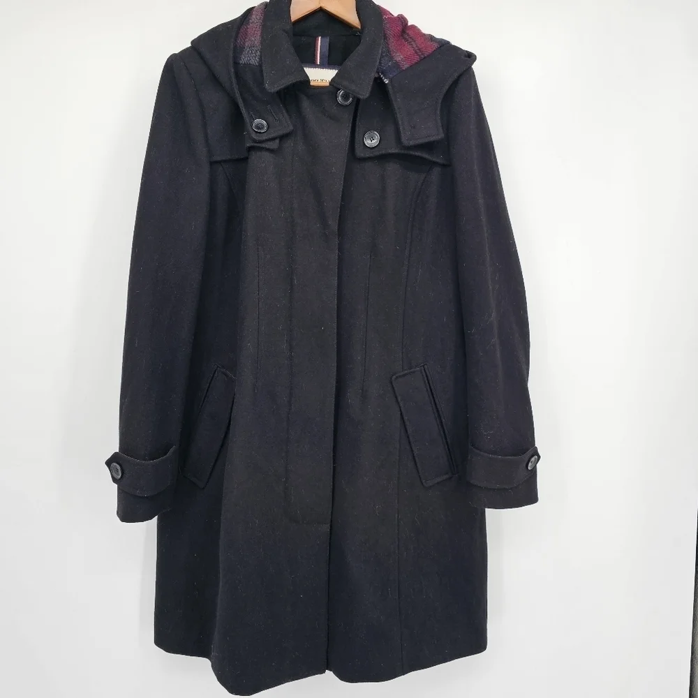 Tommy Hilfiger Navy Women's Single-breasted Wool-blend Coat Size Large